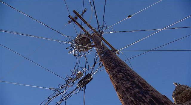 closeup of power lines pole in Las Vegas, NV