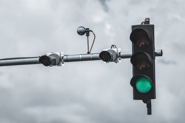 A couple of surveillance cameras for traffic safety monitoring