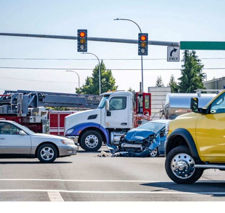 Smashed car in a road accident